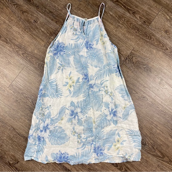 Lungo L'Arno Dress Women L White 100% Linen Floral Thin Straps Mini Tropical - Picture 7 of 10